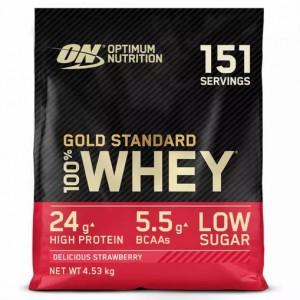 Optimum Nutrition Gold Standard 100% Whey Protein Powder Delicious Strawberry 4.53 kg (151 Servings) | 7928LSWEU