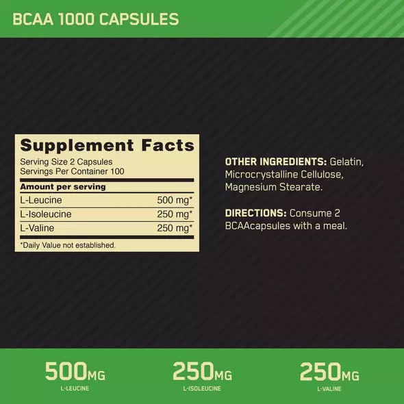 Optimum Nutrition BCAA 1000 200 Capsules (100 Servings) | 7324DSVJG