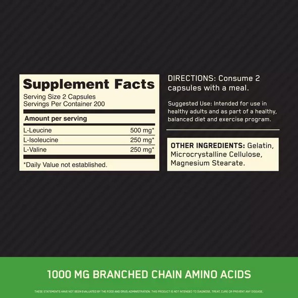 Optimum Nutrition BCAA 1000 400 Capsules (200 Servings) | 6247UQSPC