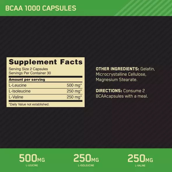 Optimum Nutrition BCAA 1000 60 Capsules (30 Servings) | 3784TGZLP