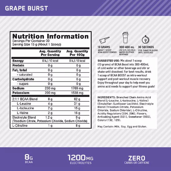 Optimum Nutrition BCAA Boost Grape 30 Serves | 6910JSNAL