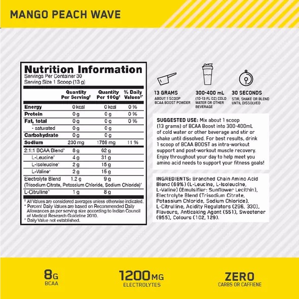 Optimum Nutrition BCAA Boost Mango Peach 30 Serves | 8470AERBK