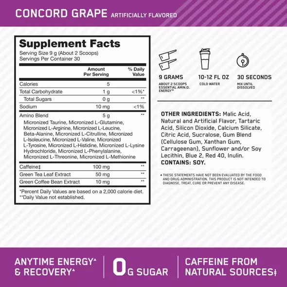 Optimum Nutrition ESSENTIAL AMIN.O. ENERGY® Concord Grape 0.6 lb (30 Servings) | 5861KJQYH