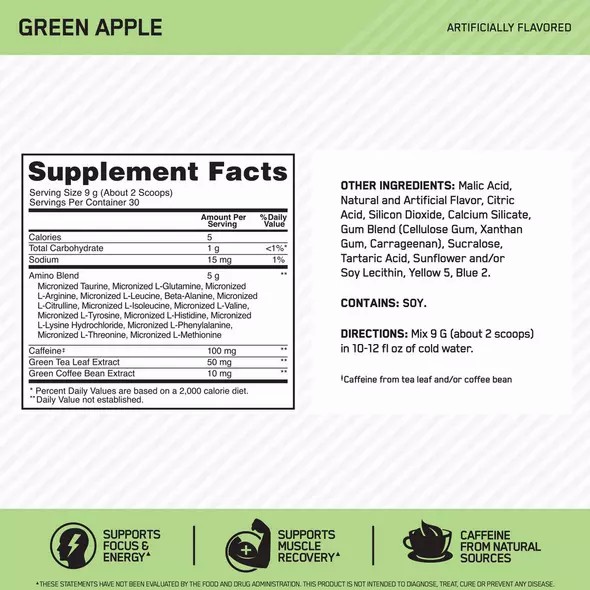 Optimum Nutrition ESSENTIAL AMIN.O. ENERGY® Green Apple 0.6 lb (30 Servings) | 6574GPCFE