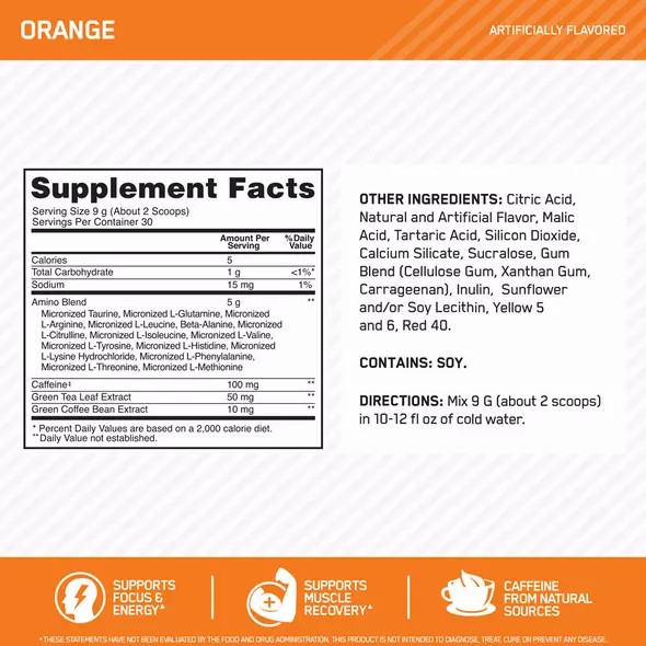 Optimum Nutrition ESSENTIAL AMIN.O. ENERGY® Orange 1.29 lb (65 Servings) | 1978HLYGE