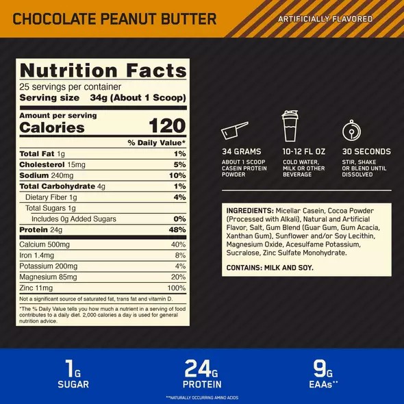 Optimum Nutrition GOLD STANDARD® 100% Casein Chocolate Peanut Butter 2 lb (25 Servings) | 3201TIODR