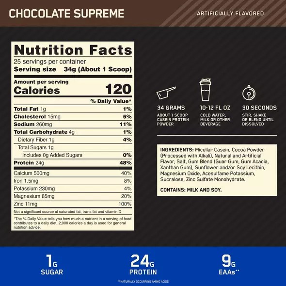 Optimum Nutrition GOLD STANDARD® 100% Casein Chocolate Supreme 2 lb (25 Servings) | 8120ISGPV