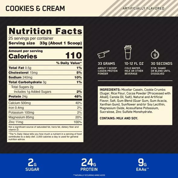 Optimum Nutrition GOLD STANDARD® 100% Casein Cookies & Cream 2 lb (25 Servings) | 8403VXDZI