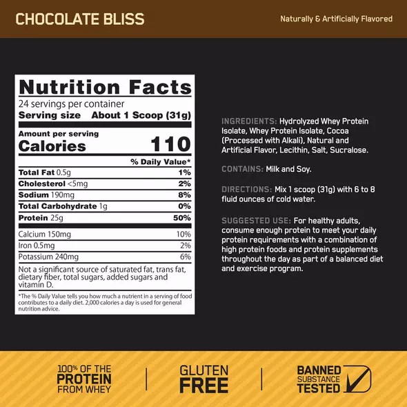 Optimum Nutrition GOLD STANDARD® 100% Isolate Chocolate Bliss 3 lb (44 Servings) | 3724YDZSI