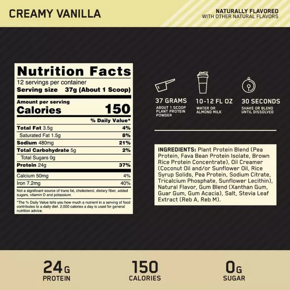 Optimum Nutrition GOLD STANDARD® 100% Plant Creamy Vanilla 0.98 lb (12 Servings) | 7861EWSYG