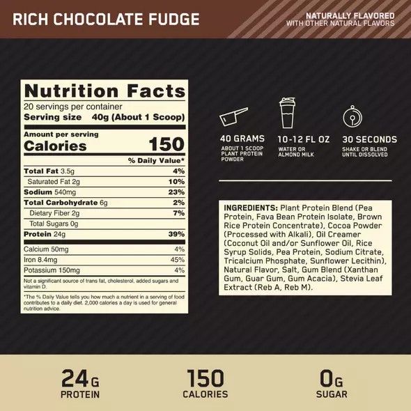 Optimum Nutrition GOLD STANDARD® 100% Plant Rich Chocolate Fudge 1.06 lb (12 Servings) | 8126KJBDR