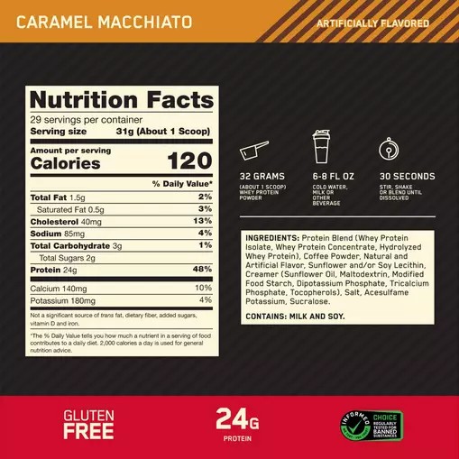 Optimum Nutrition GOLD STANDARD 100% WHEY™ *new* Caramel Macchiato 2 lb (28 Servings) | 6793VUPFE