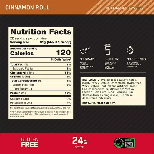 Optimum Nutrition GOLD STANDARD 100% WHEY™ Cinnamon Roll 1.5 lb (22 Servings) | 4285NGHCT