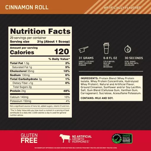 Optimum Nutrition GOLD STANDARD 100% WHEY™ Cinnamon Roll 2 lb (29 Servings) | 2543APOJT