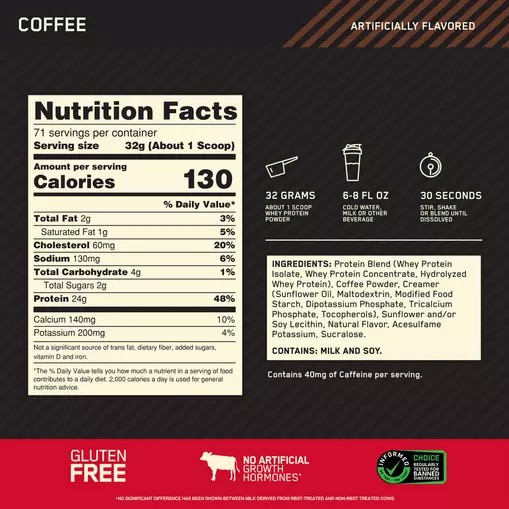 Optimum Nutrition GOLD STANDARD 100% WHEY™ Coffee 5 lb (71 Servings) | 2498TLVNB