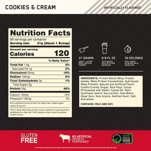 Optimum Nutrition GOLD STANDARD 100% WHEY™ Cookies & Cream 5 lb (68 Servings) | 8621YQWFD