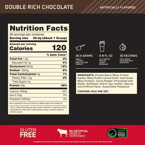 Optimum Nutrition GOLD STANDARD 100% WHEY™ Double Rich Chocolate 2 lb (29 Servings) | 5437WSYEK