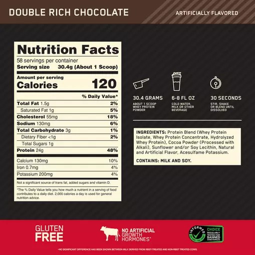 Optimum Nutrition GOLD STANDARD 100% WHEY™ Double Rich Chocolate 4 lb (58 Servings) | 5471QZOIN