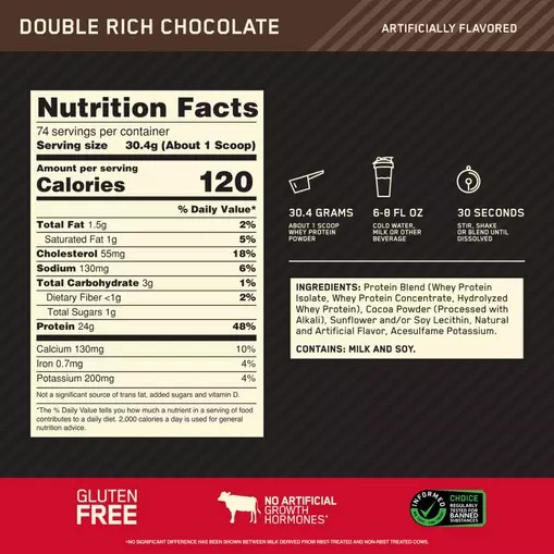 Optimum Nutrition GOLD STANDARD 100% WHEY™ Double Rich Chocolate 5 lb (74 Servings) | 4193OWNVT