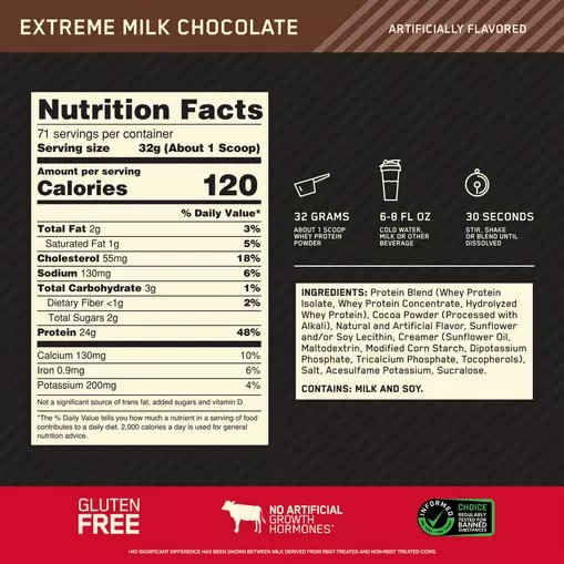 Optimum Nutrition GOLD STANDARD 100% WHEY™ Extreme Milk Chocolate 5 lb (71 Servings) | 2549CEGNO