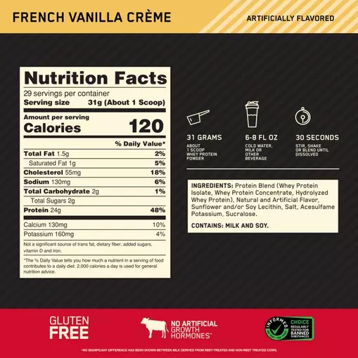 Optimum Nutrition GOLD STANDARD 100% WHEY™ French Vanilla Creme 2 lb (29 Servings) | 7523SVZGY