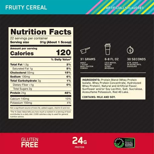 Optimum Nutrition GOLD STANDARD 100% WHEY™ Fruity Cereal 1.5 lb (22 Servings) | 9108CVYDO