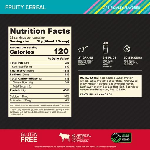 Optimum Nutrition GOLD STANDARD 100% WHEY™ Fruity Cereal 2 lb (29 Servings) | 3890VKPZA