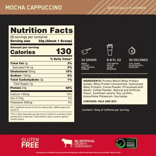 Optimum Nutrition GOLD STANDARD 100% WHEY™ Mocha Cappuccino 2 lb (28 Servings) | 7091MQZCE