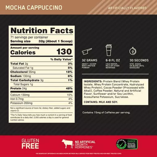 Optimum Nutrition GOLD STANDARD 100% WHEY™ Mocha Cappuccino 5 lb (71 Servings) | 7605MSANU