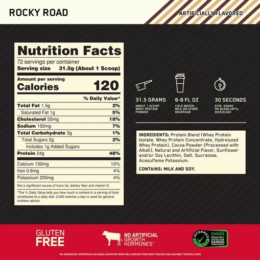 Optimum Nutrition GOLD STANDARD 100% WHEY™ Rocky Road 5 lb (72 Servings) | 0317HDSMA