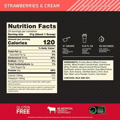 Optimum Nutrition GOLD STANDARD 100% WHEY™ Strawberries & Cream 2 lb (29 Servings) | 5360OVARH