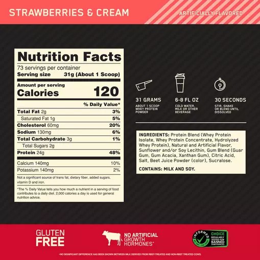 Optimum Nutrition GOLD STANDARD 100% WHEY™ Strawberries & Cream 5 lb (73 Servings) | 5617QEPOZ