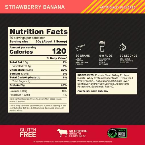 Optimum Nutrition GOLD STANDARD 100% WHEY™ Strawberry Banana 2 lb (30 Servings) | 6325MDVSC