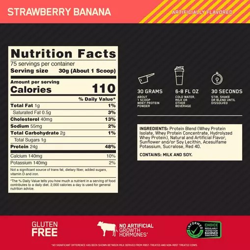 Optimum Nutrition GOLD STANDARD 100% WHEY™ Strawberry Banana 5 lb (75 Servings) | 6013KHOBC