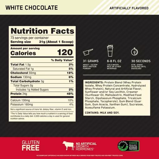 Optimum Nutrition GOLD STANDARD 100% WHEY™ White Chocolate 5 lb (73 Servings) | 4591EBKXI