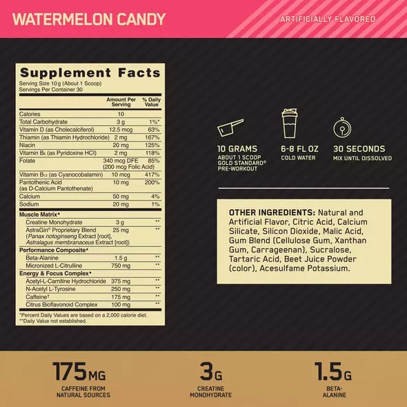 Optimum Nutrition GOLD STANDARD® Pre-Workout Watermelon 0.66 lb (30 Servings) | 7438HKTGC