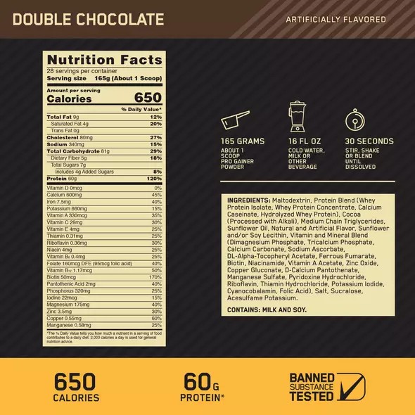 Optimum Nutrition GOLD STANDARD® Pro Gainer Double Chocolate 5.09 lb (14 Servings) | 4910TYVDL