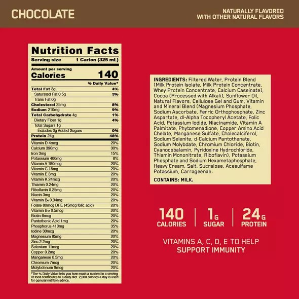 Optimum Nutrition GOLD STANDARD® Ready To Drink Protein Shake Chocolate 12 Cartons (12 Servings) | 2476XPKFH