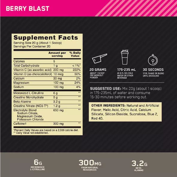 Optimum Nutrition Gold Standard Pre Advanced Berry Blast 20 Serves | 4752XDWOV