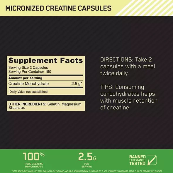 Optimum Nutrition Micronized Creatine Capsules 300 Capsules (150 Servings) | 5628DICXK