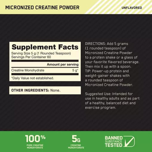 Optimum Nutrition Micronized Creatine Powder Unflavored 0.66 lb (60 Servings) | 5082RJVYI