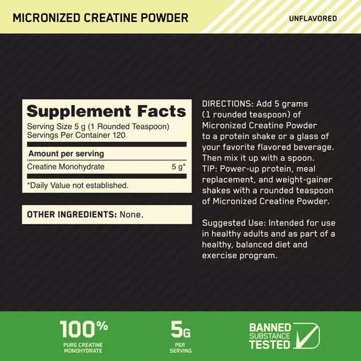 Optimum Nutrition Micronized Creatine Powder Unflavored 1.32 lb (120 Servings) | 1760BITCY