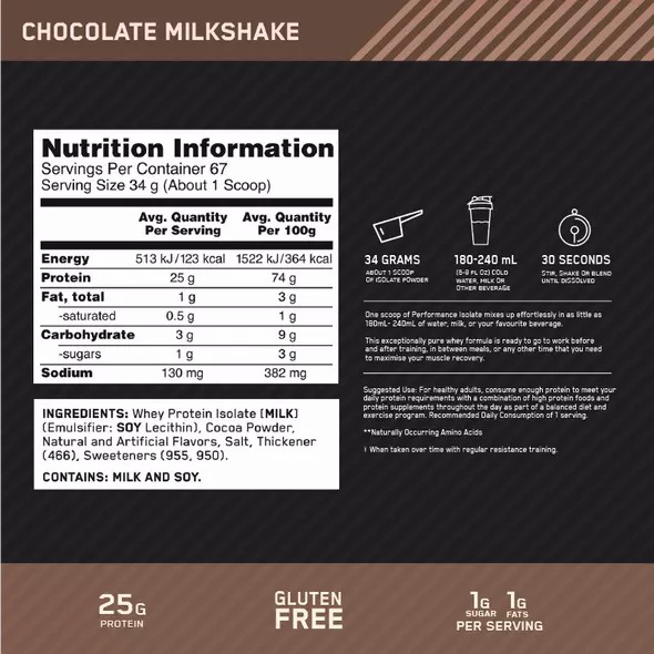 Optimum Nutrition Performance Isolate Chocolate 2.27kg | 6389MFJTV