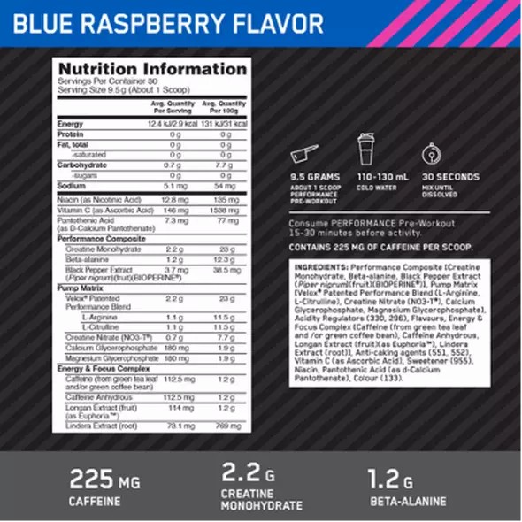 Optimum Nutrition Performance Pre-Workout Blue Raspberry 285g | 1650YIRML