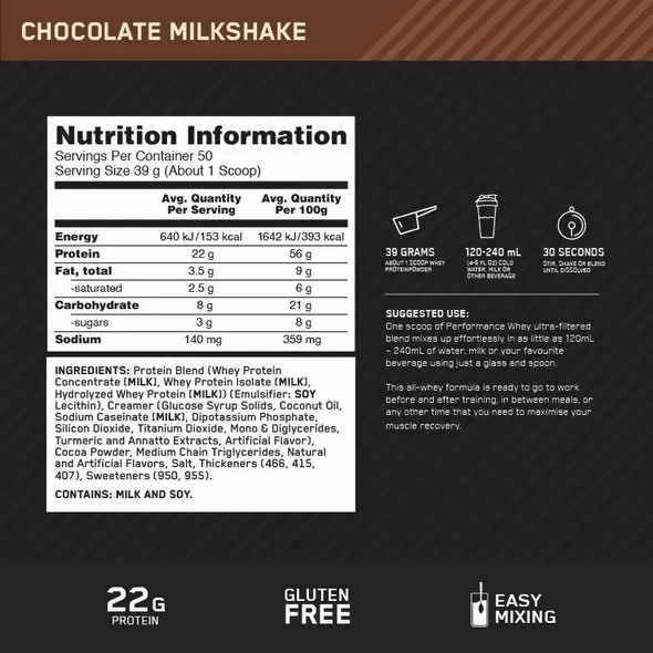 Optimum Nutrition Performance Whey Chocolate 1.95kg | 8794XQSPC