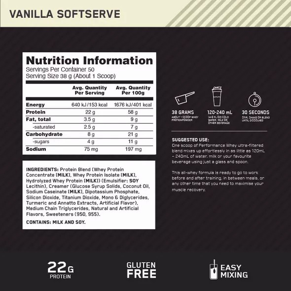 Optimum Nutrition Performance Whey Vanilla 1.95kg | 6451IBZYK