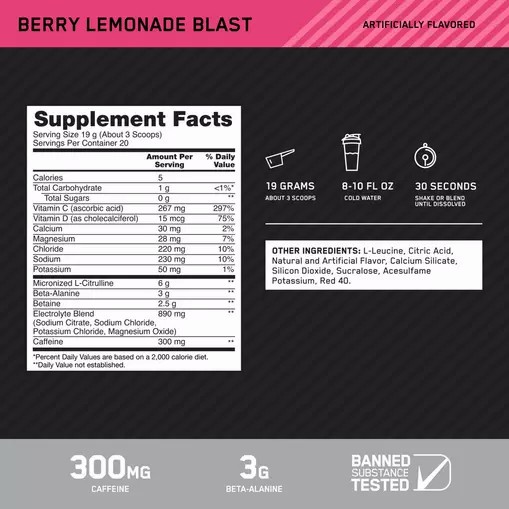 Optimum Nutrition Platinum Igniter Berry Lemonade Blast 0.84 lb (20 Servings) | 3745GFQBK