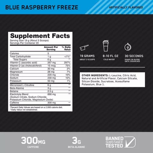 Optimum Nutrition Platinum Igniter Blue Raspberry Freeze 0.84 lb (20 Servings) | 7198IUNJM