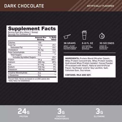 Optimum Nutrition Platinum Rebuild Dark Chocolate 1.67 lb (20 Servings) | 8152AZIBV