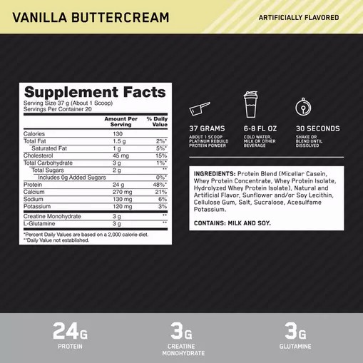 Optimum Nutrition Platinum Rebuild Vanilla Buttercream 1.63 lb (20 Servings) | 6372MLFQV